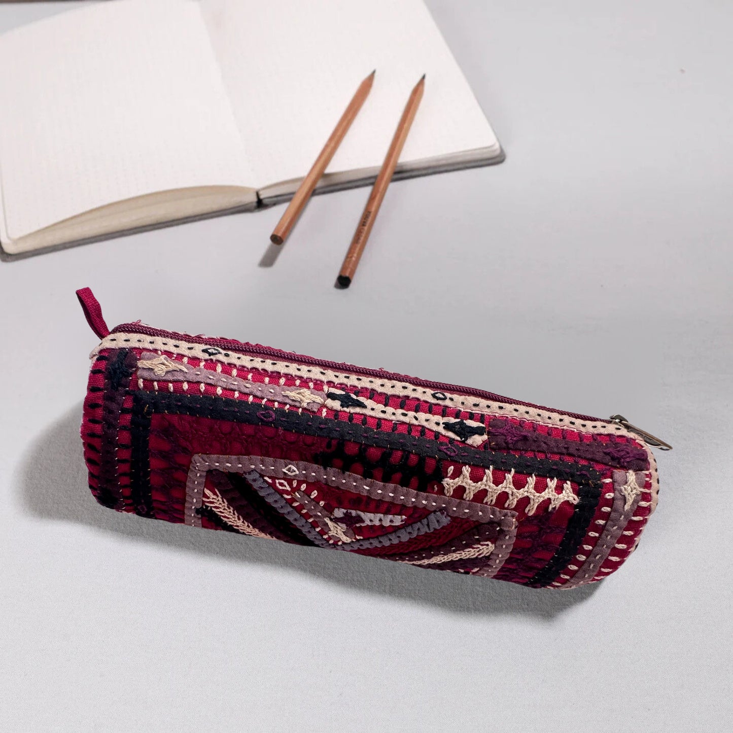 Kutch Dhebariya Hand Embroidery Cotton Pencil Pouch