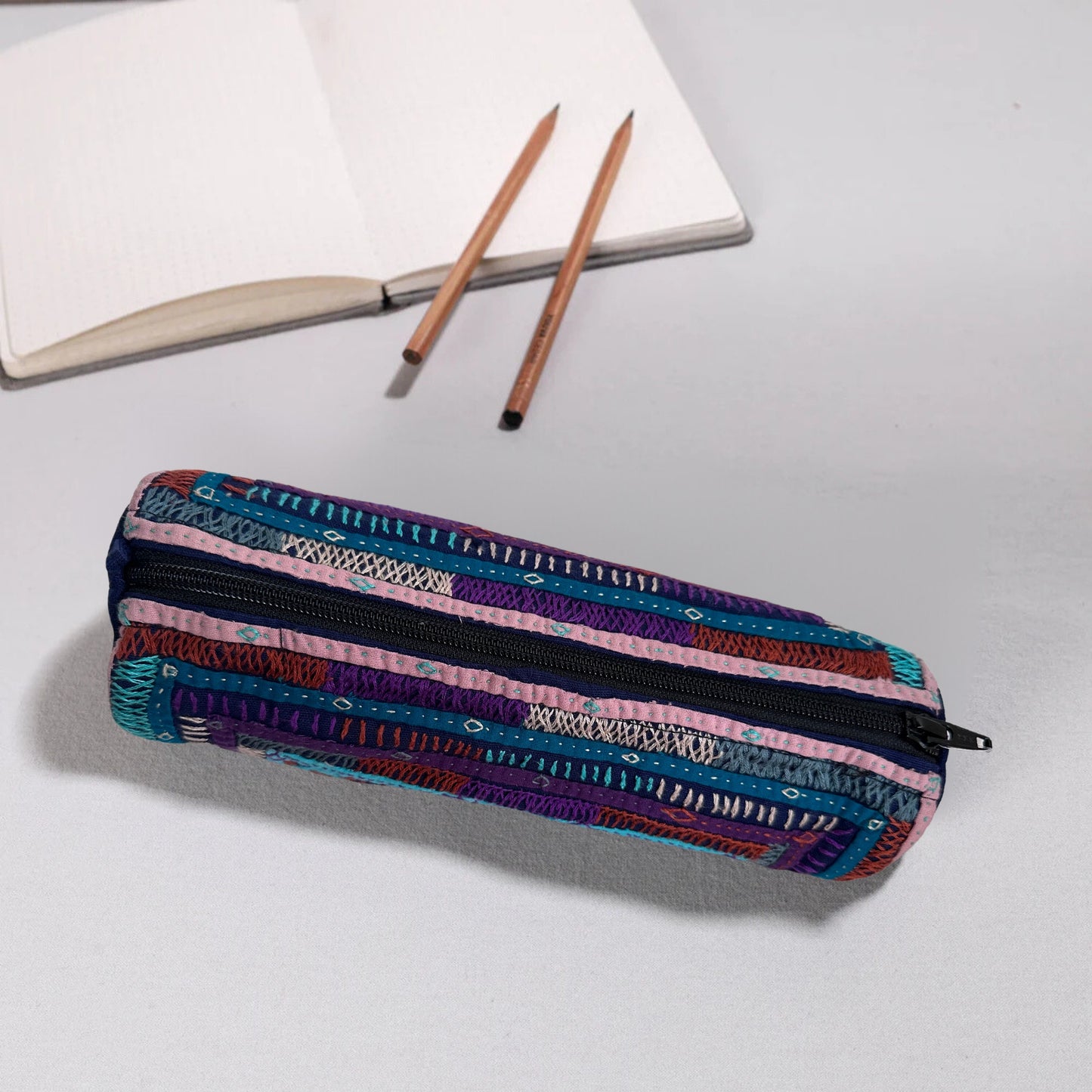 Kutch Dhebariya Hand Embroidery Cotton Pencil Pouch