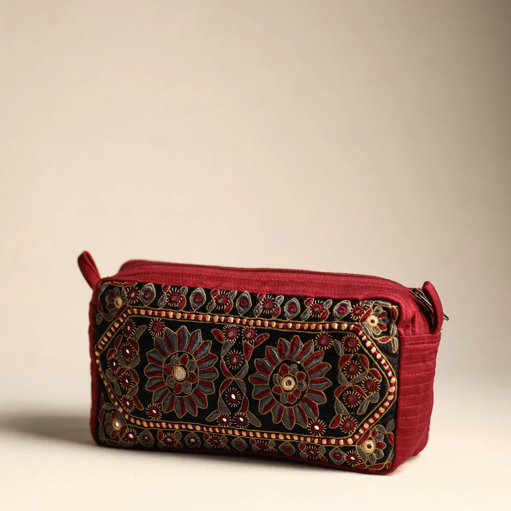Kutch Hand-Embroidered Mashru Silk Travel Pouch