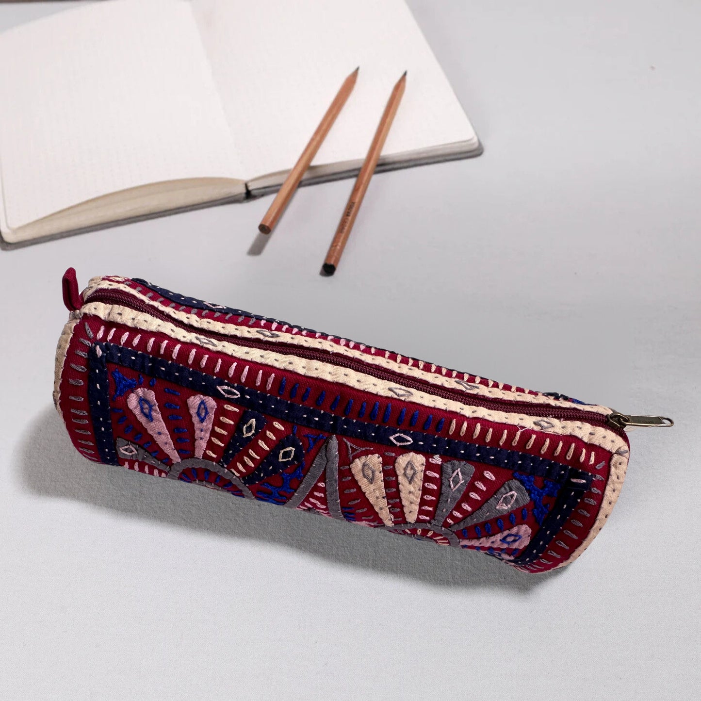 Kutch Dhebariya Hand Embroidery Cotton Pencil Pouch