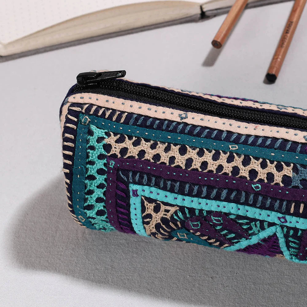 Kutch Dhebariya Hand Embroidery Cotton Pencil Pouch