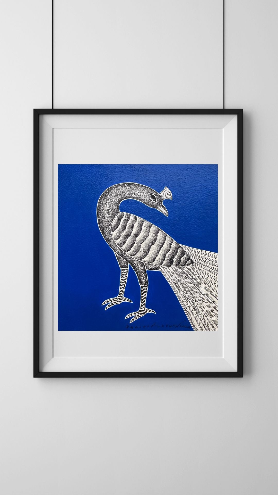 Monochrome Symphony: Gond Tales on a Blue Canvas