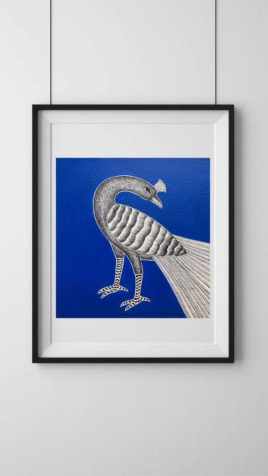 Monochrome Symphony: Gond Tales on a Blue Canvas