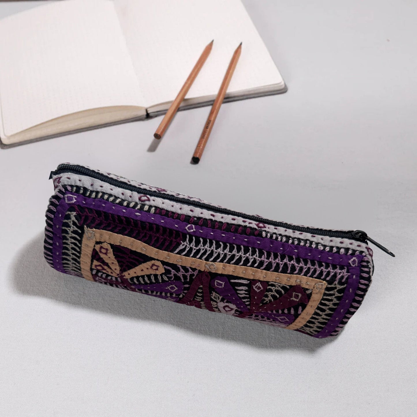 Kutch Dhebariya Hand Embroidery Cotton Pencil Pouch