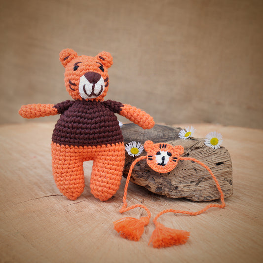 Stripped Tiger Animal Plush Stuffed Toy & Tiger Rakhi (RAKHI + TIGER COMBO)