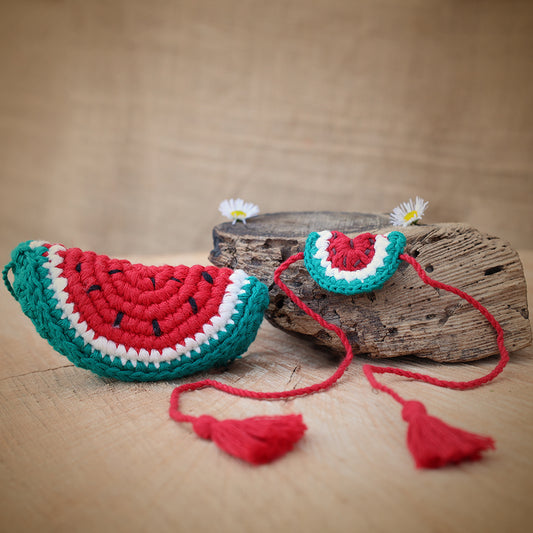 Watermelon Slice Plush Stuffed Toy & Watermelon Rakhi (RAKHI + WATERMELON TOY COMBO)