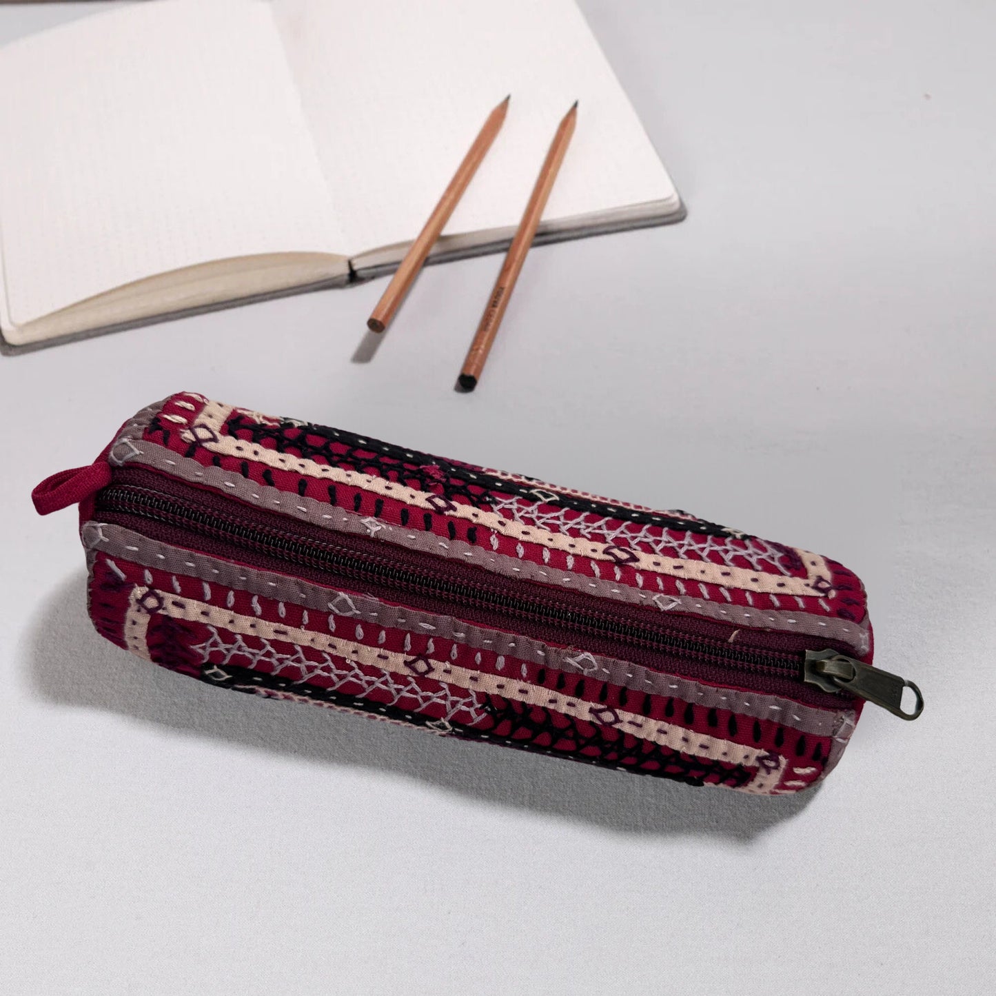 Kutch Dhebariya Hand Embroidery Cotton Pencil Pouch