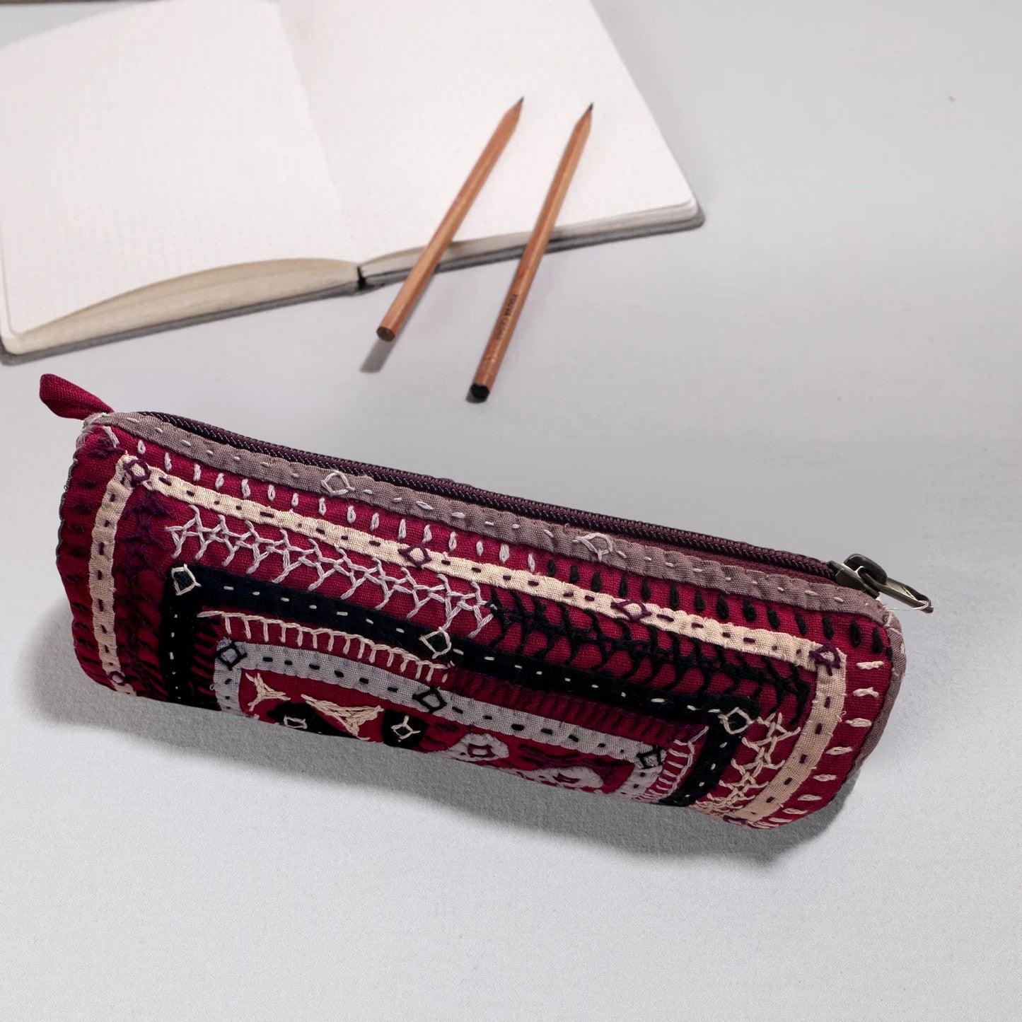 Kutch Dhebariya Hand Embroidery Cotton Pencil Pouch