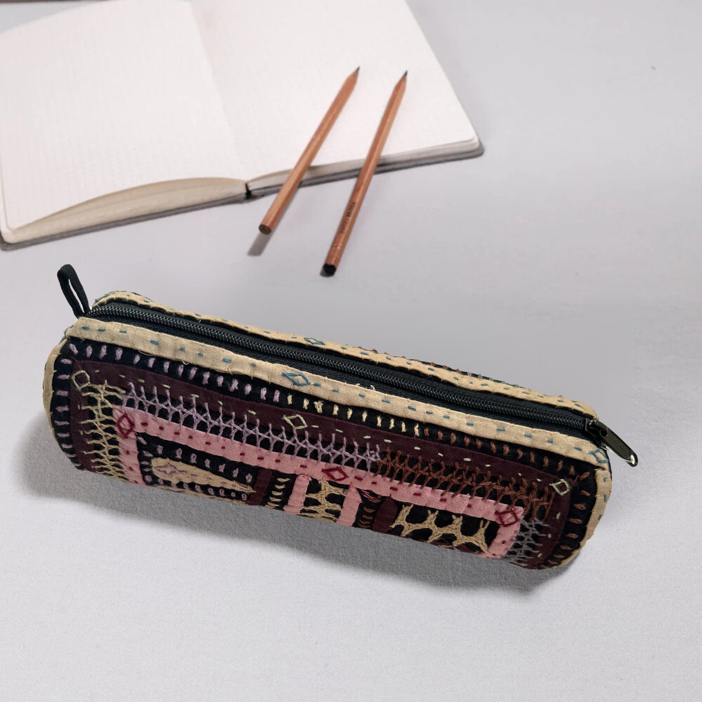 Kutch Dhebariya Hand Embroidery Cotton Pencil Pouch