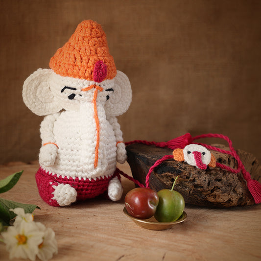 Ganeshaji Plush Stuffed Toy and Ganeshaji Rakhi (RAKHI + GANESHAJI COMBO)