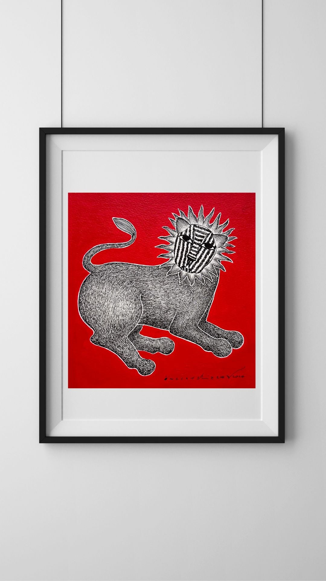 Monochrome Symphony: Gond Tales on a Crimson Canvas