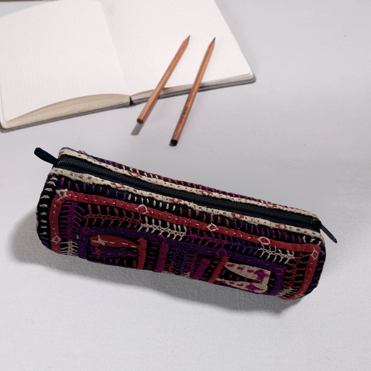 Kutch Dhebariya Hand Embroidery Cotton Pencil Pouch