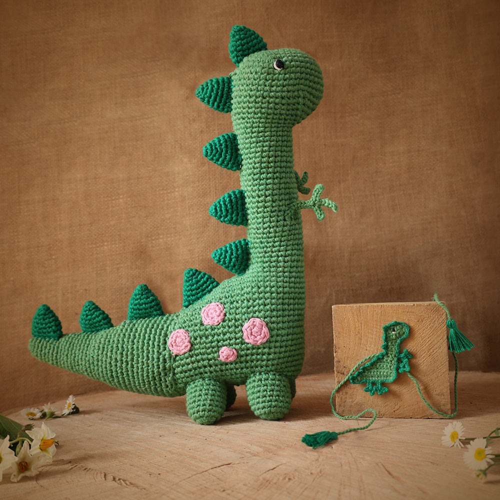 Mr.Dino (from Peppa Pig) Stuffed Plush Toy & Dino Rakhi (RAKHI + MR. DINO COMBO