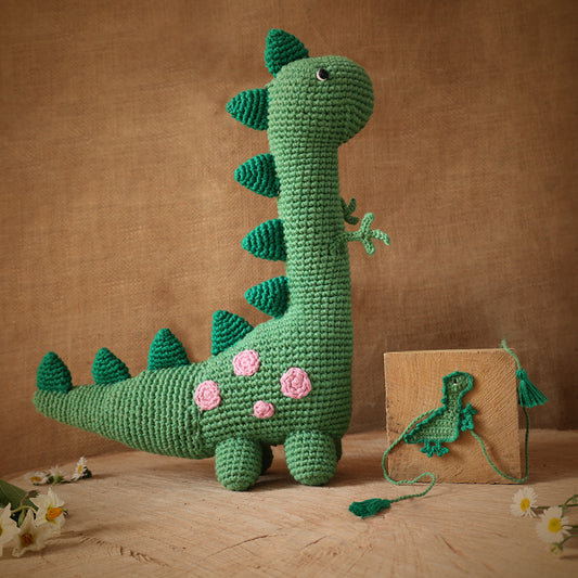 Mr.Dino (from Peppa Pig) Stuffed Plush Toy & Dino Rakhi (RAKHI + MR. DINO COMBO