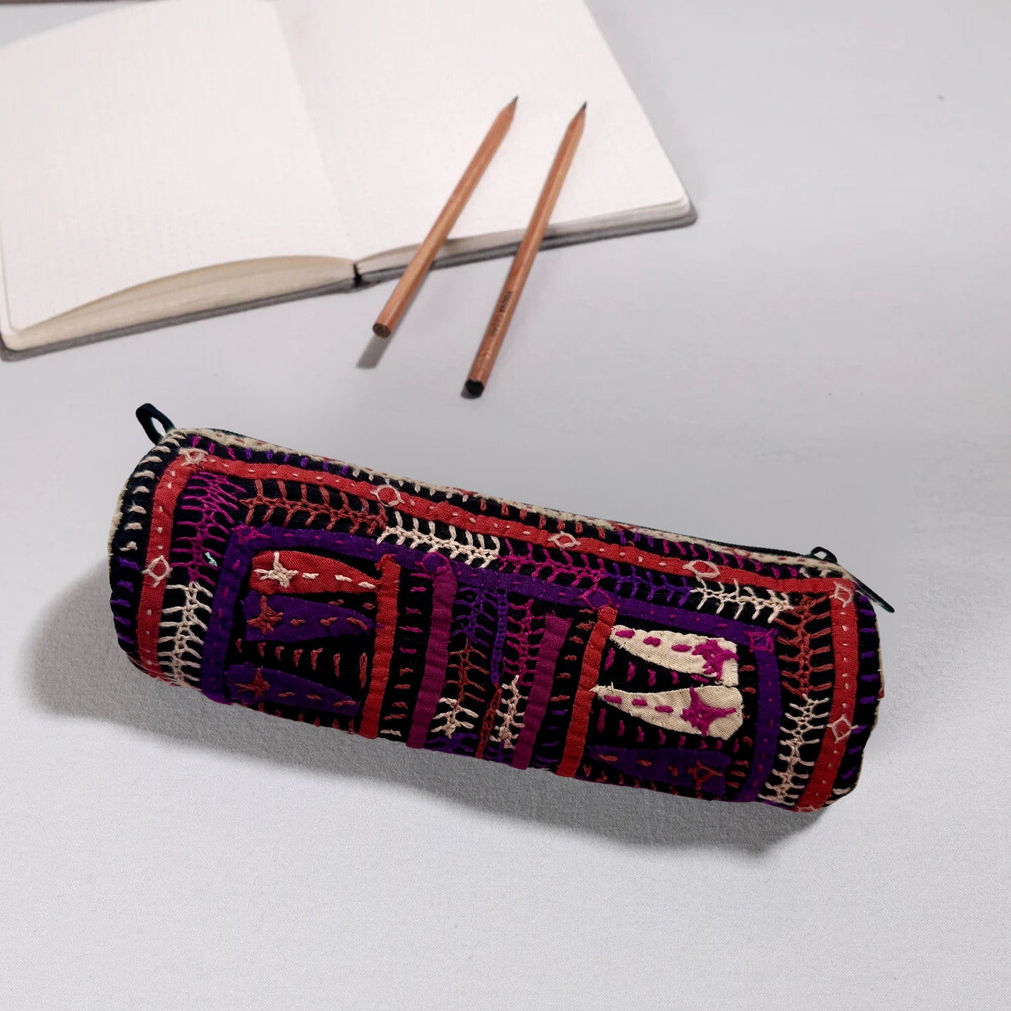 Kutch Dhebariya Hand Embroidery Cotton Pencil Pouch