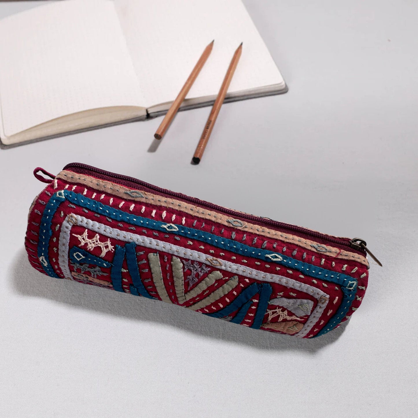 Kutch Dhebariya Hand Embroidery Cotton Pencil Pouch