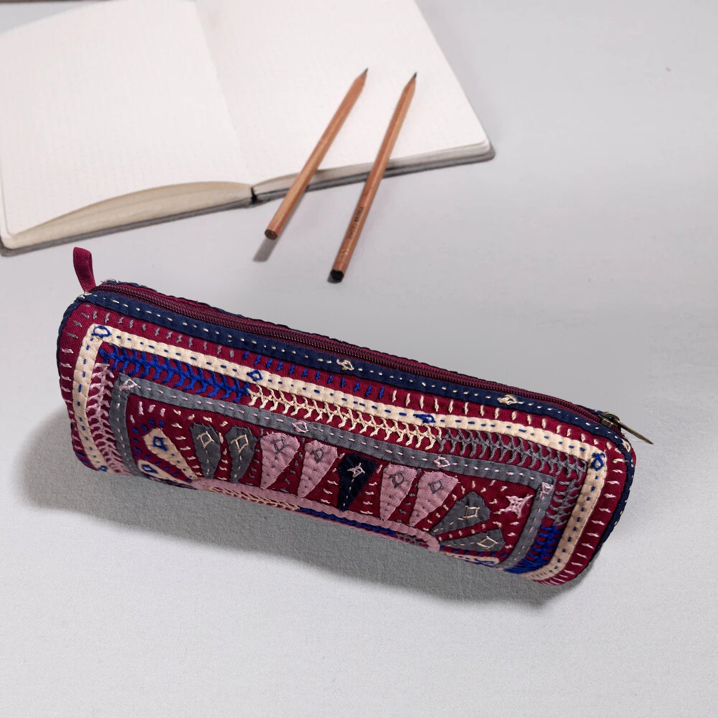 Kutch Dhebariya Hand Embroidery Cotton Pencil Pouch