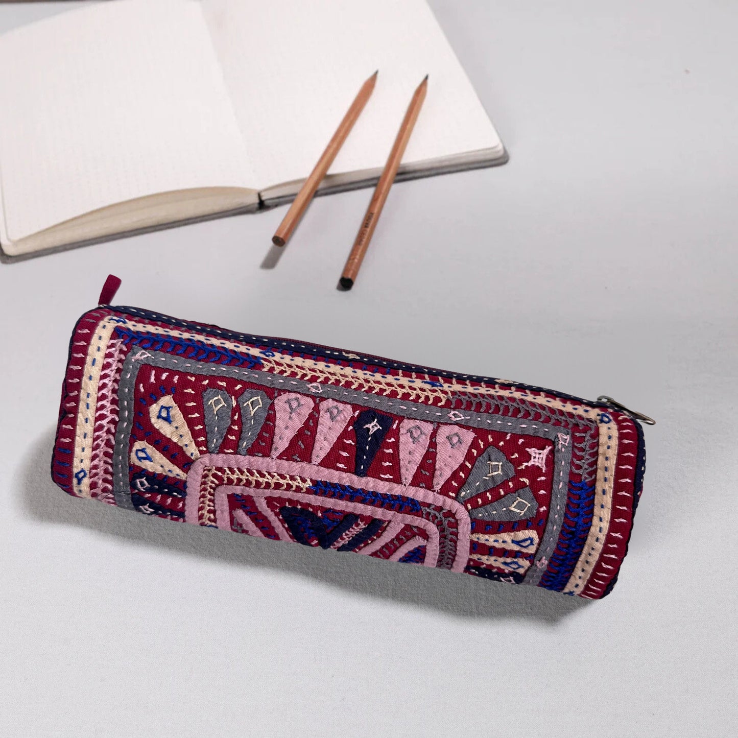 Kutch Dhebariya Hand Embroidery Cotton Pencil Pouch