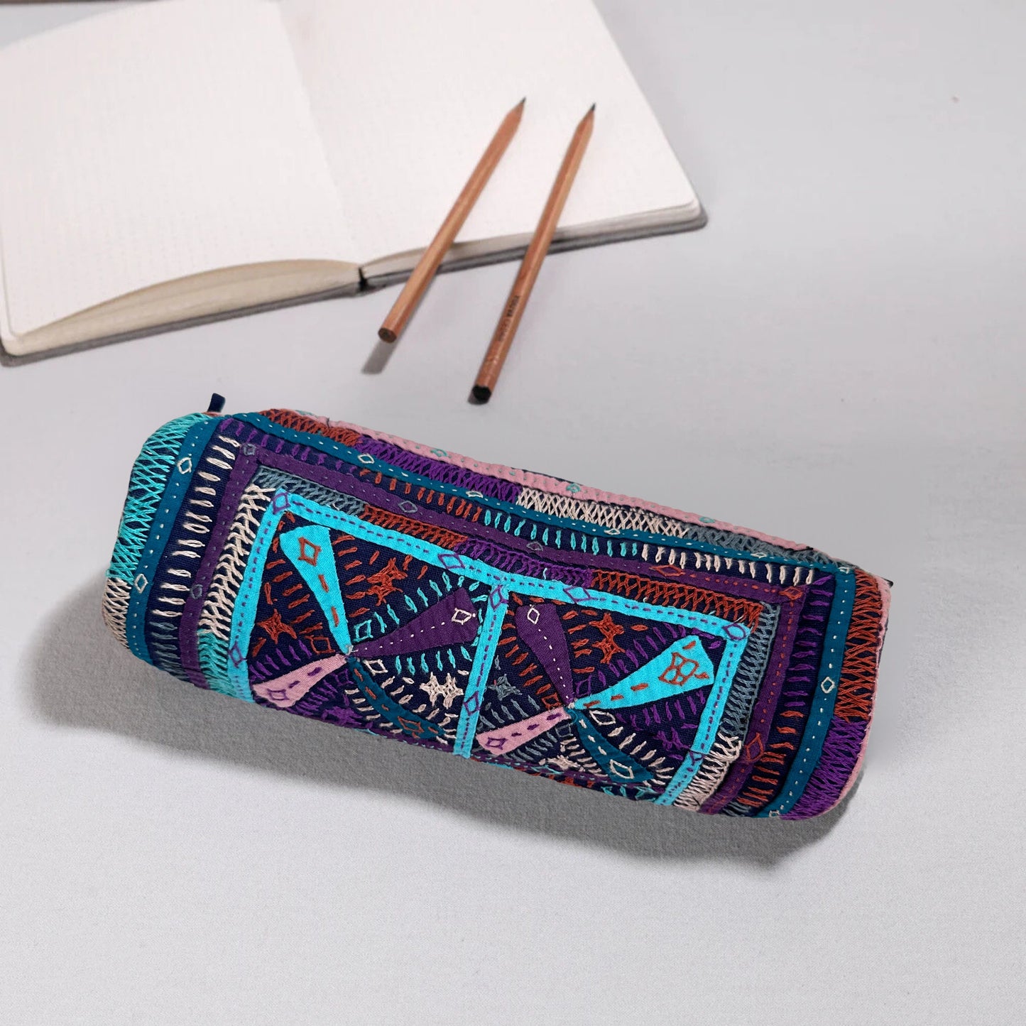 Kutch Dhebariya Hand Embroidery Cotton Pencil Pouch
