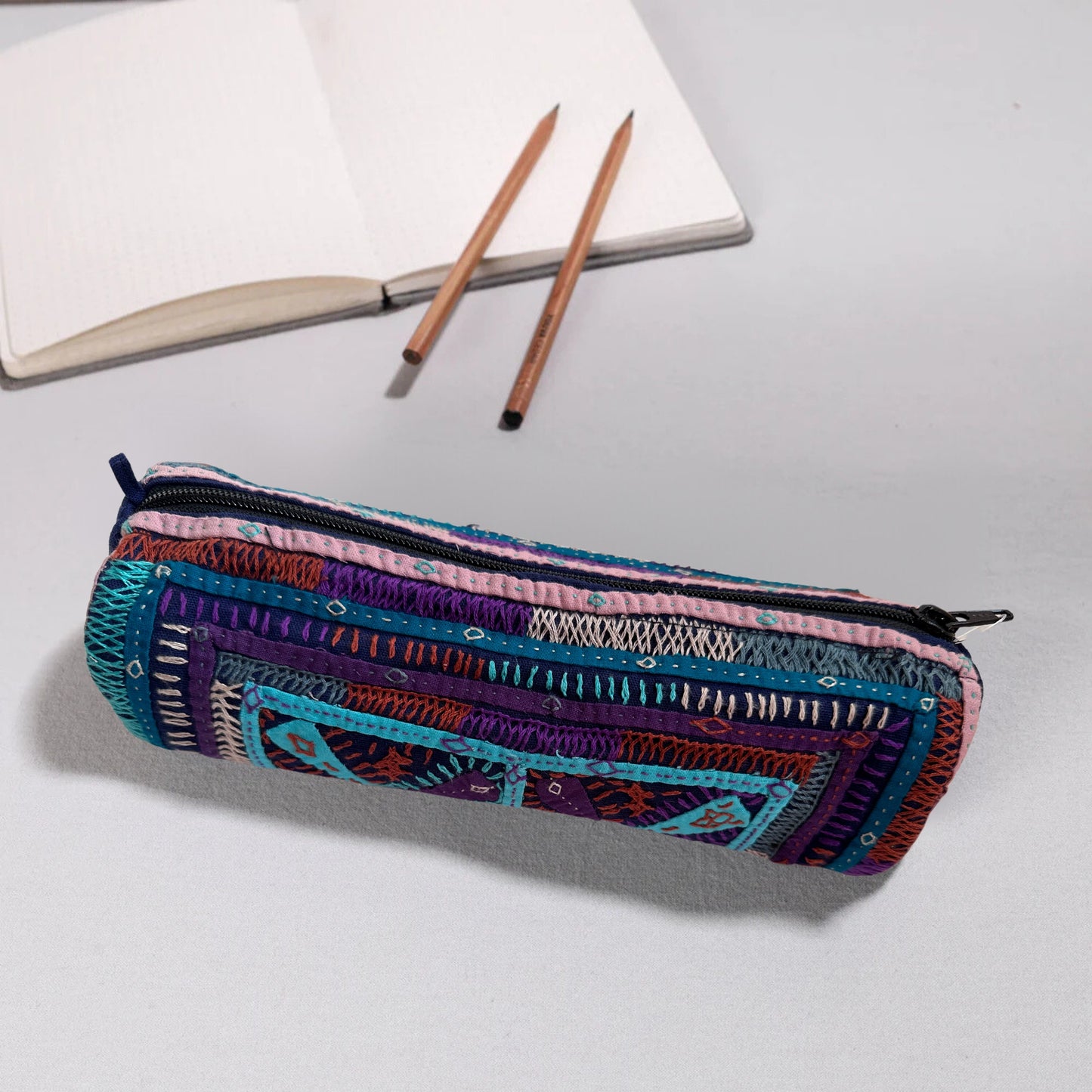 Kutch Dhebariya Hand Embroidery Cotton Pencil Pouch