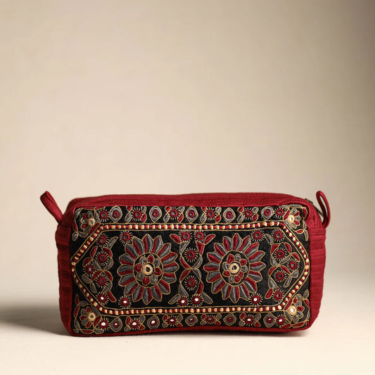 Kutch Hand-Embroidered Mashru Silk Travel Pouch
