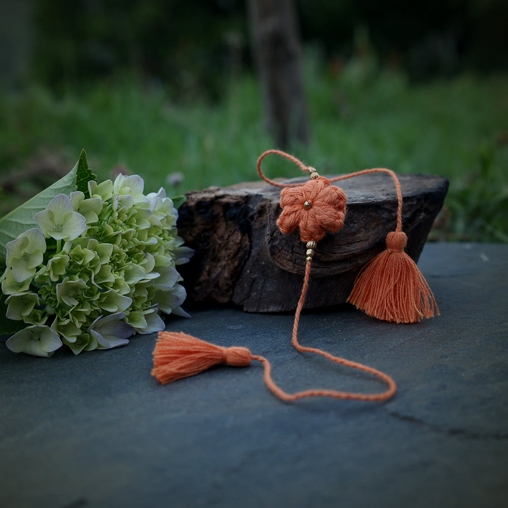 Orange Moti Flower Rakhi
