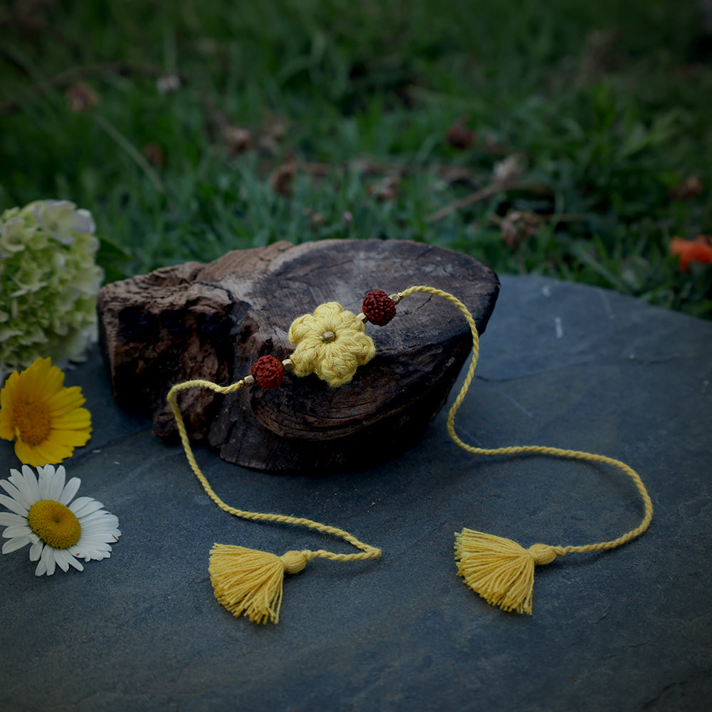 Yellow Rudraksh Flower Rakhi