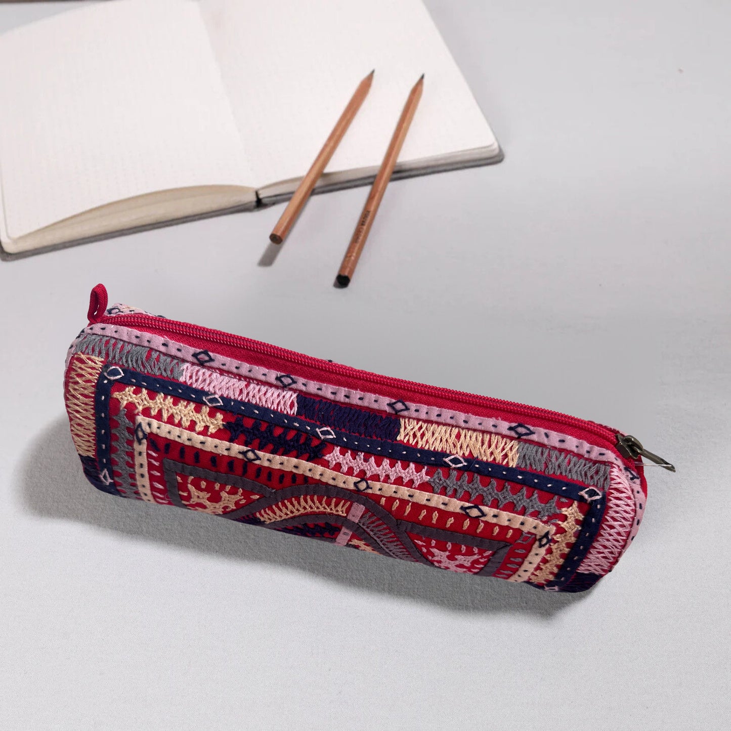 Kutch Dhebariya Hand Embroidery Cotton Pencil Pouch