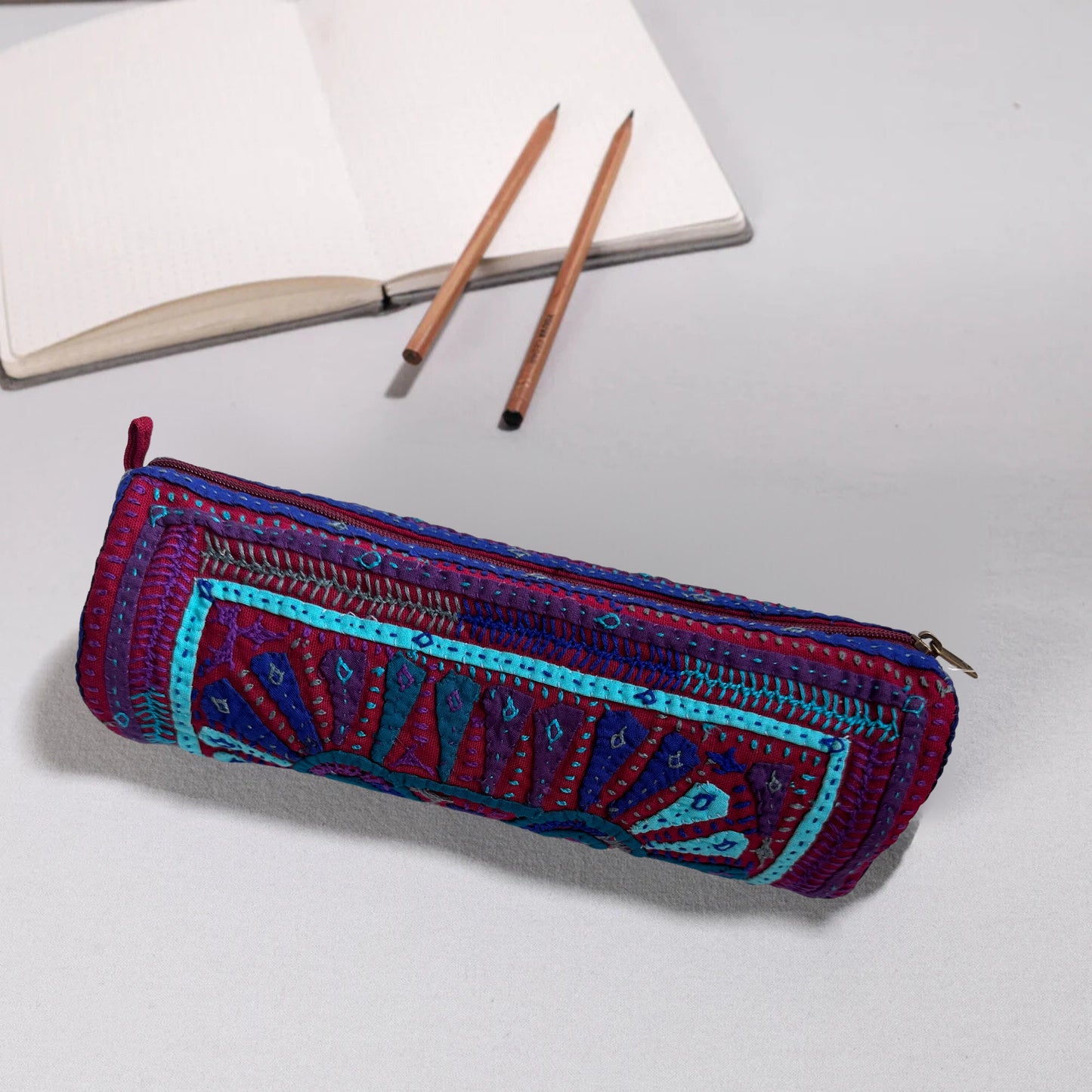 Kutch Dhebariya Hand Embroidery Cotton Pencil Pouch