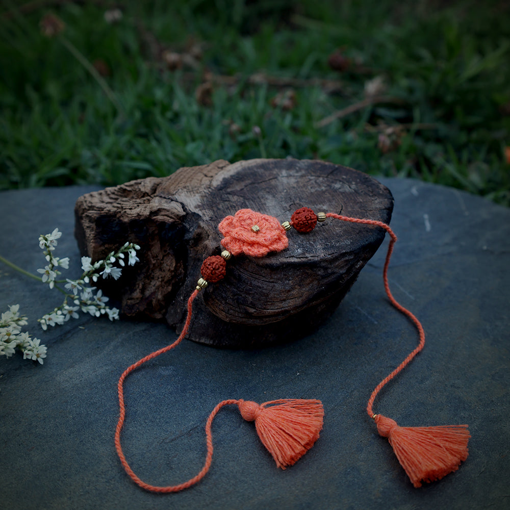 Orange Moti Flower Rudraksha Rakhi