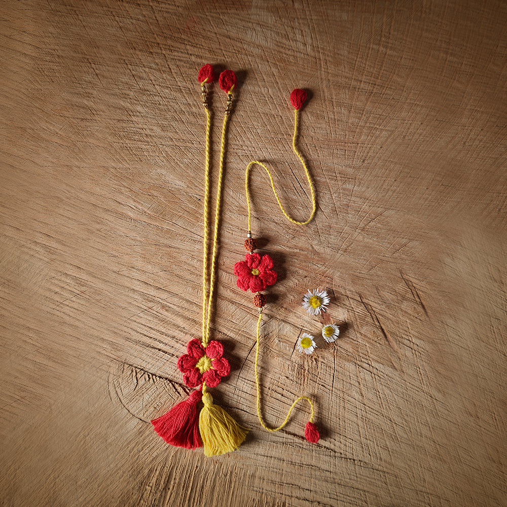 Red & Yellow Rakhi & Lumba Combo