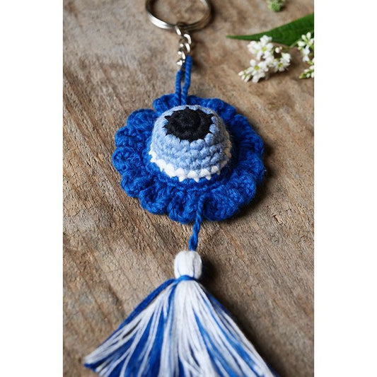 Hand Made Crochet Evil Eye Keychain