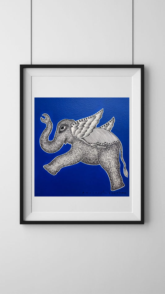 Monochrome Symphony: Gond Tales on a Blue Canvas