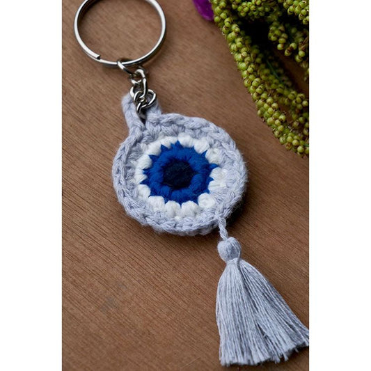 Hand Made Crochet Evil Eye Keychain