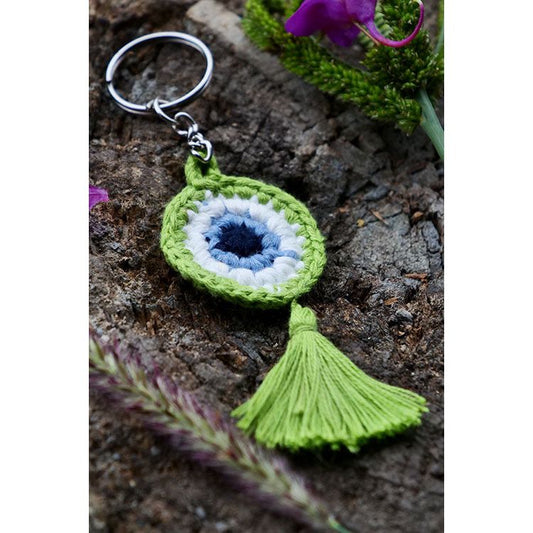 Hand Made Crochet Evil Eye Keychain