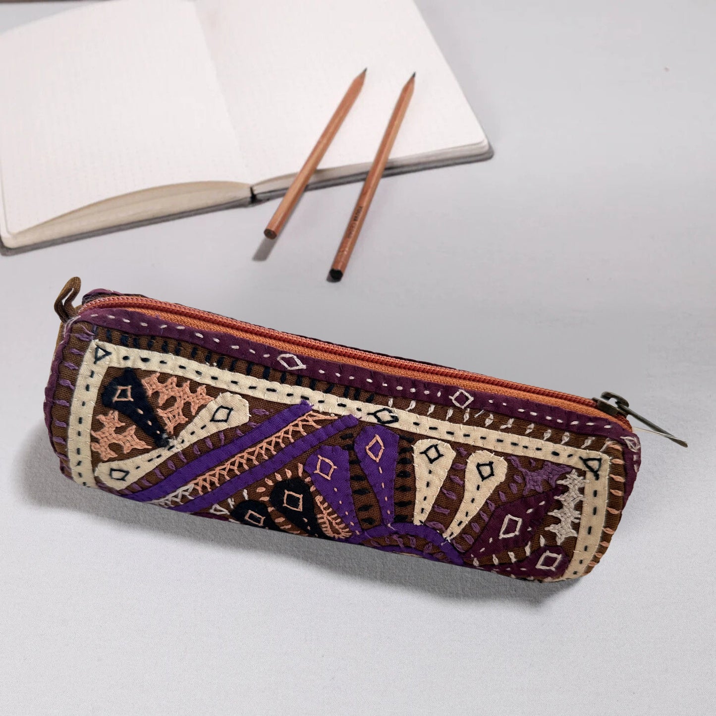 Kutch Dhebariya Hand Embroidery Cotton Pencil Pouch