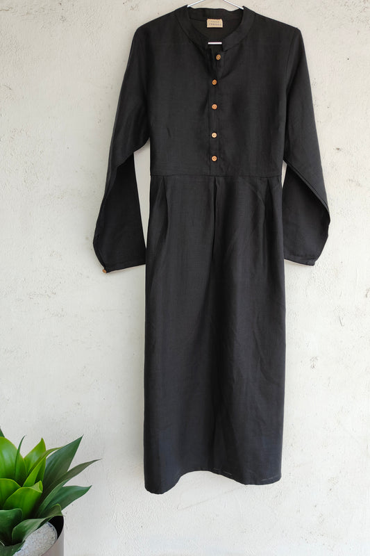 Lustrous Black Linen Dress