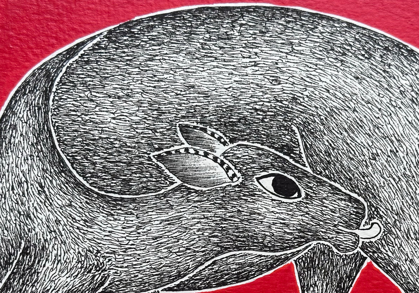 Monochrome Symphony: Gond Tales on a Crimson Canvas
