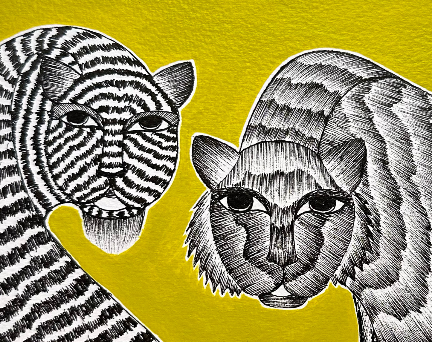 Monochrome Symphony: Gond Tales on a Limegreen Canvas