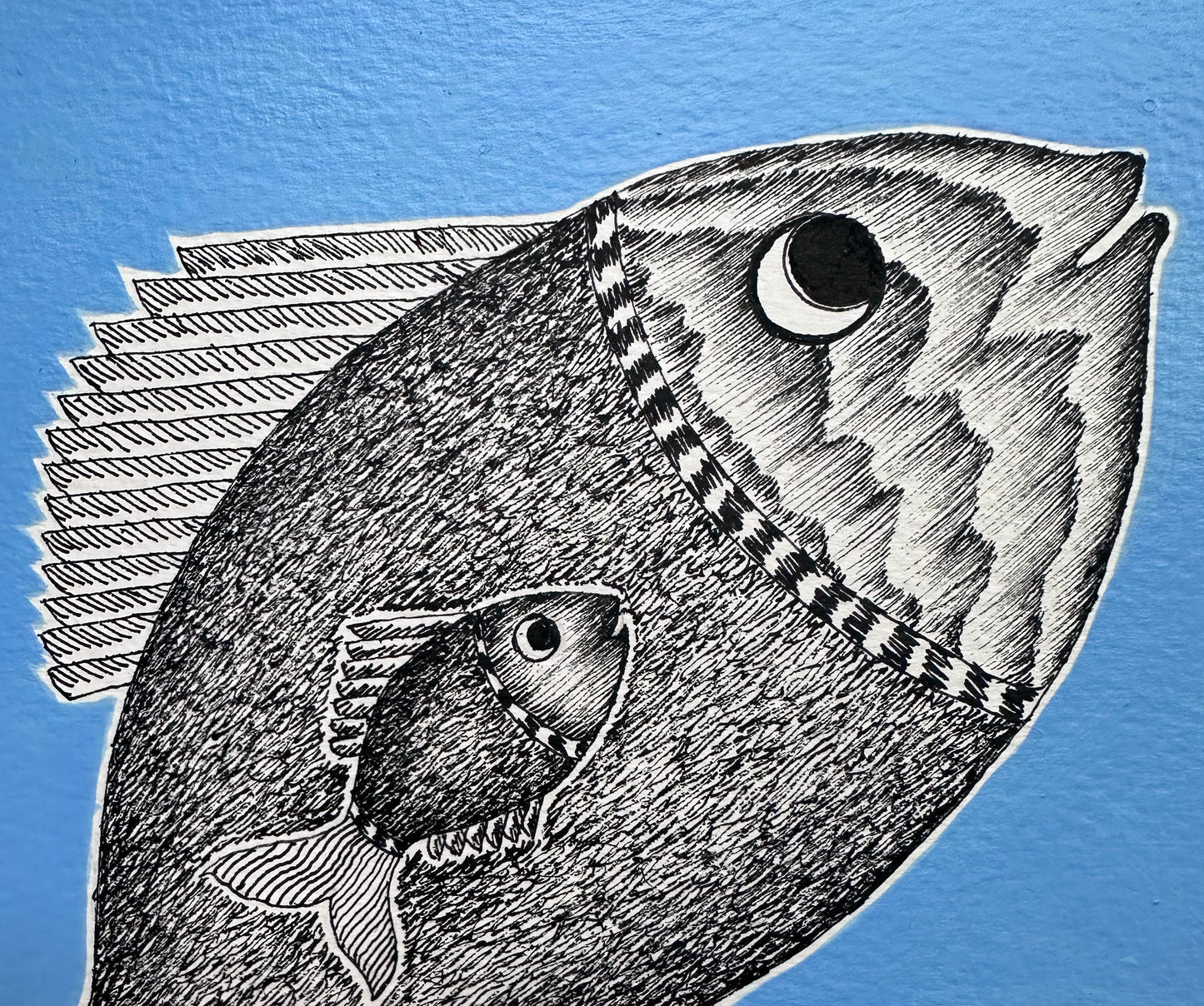 Monochrome Symphony: Gond Tales on a Light Blue Canvas