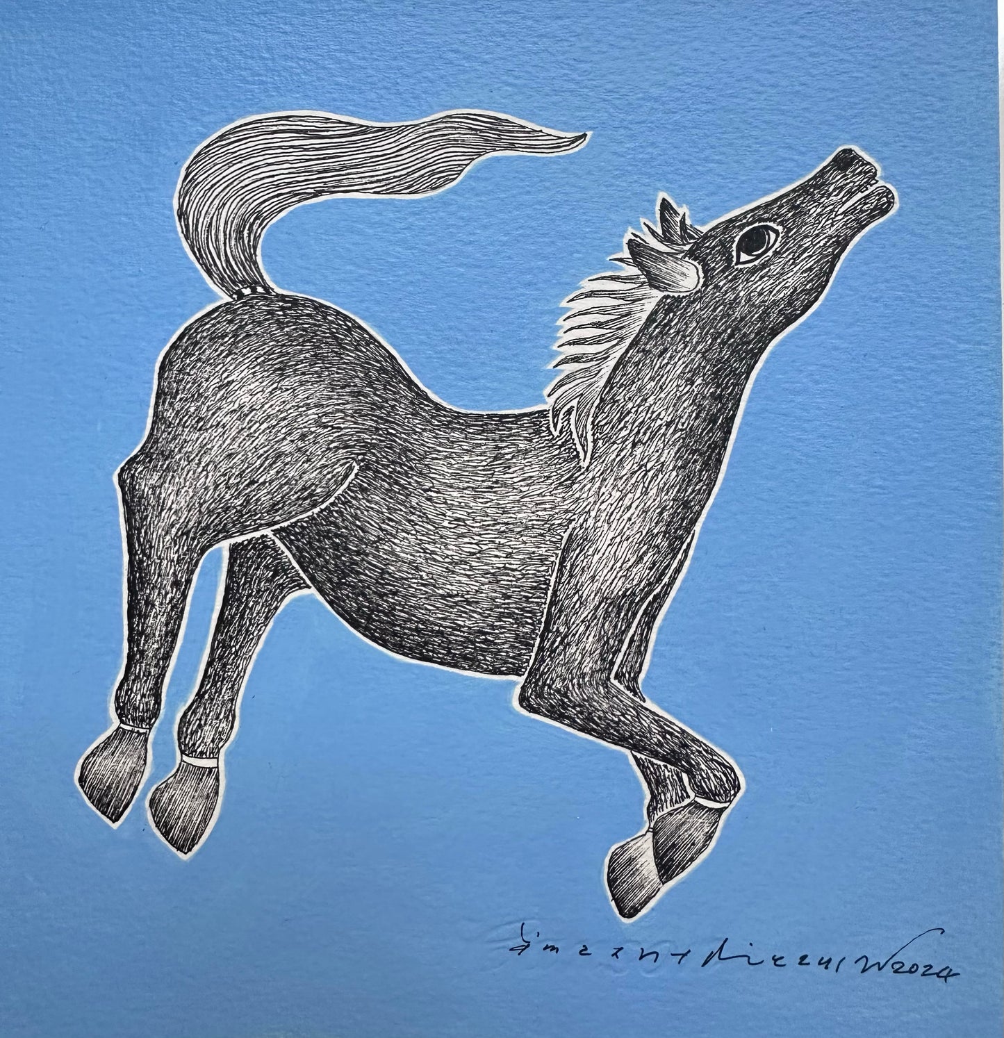 Monochrome Symphony: Gond Tales on a Light Blue Canvas