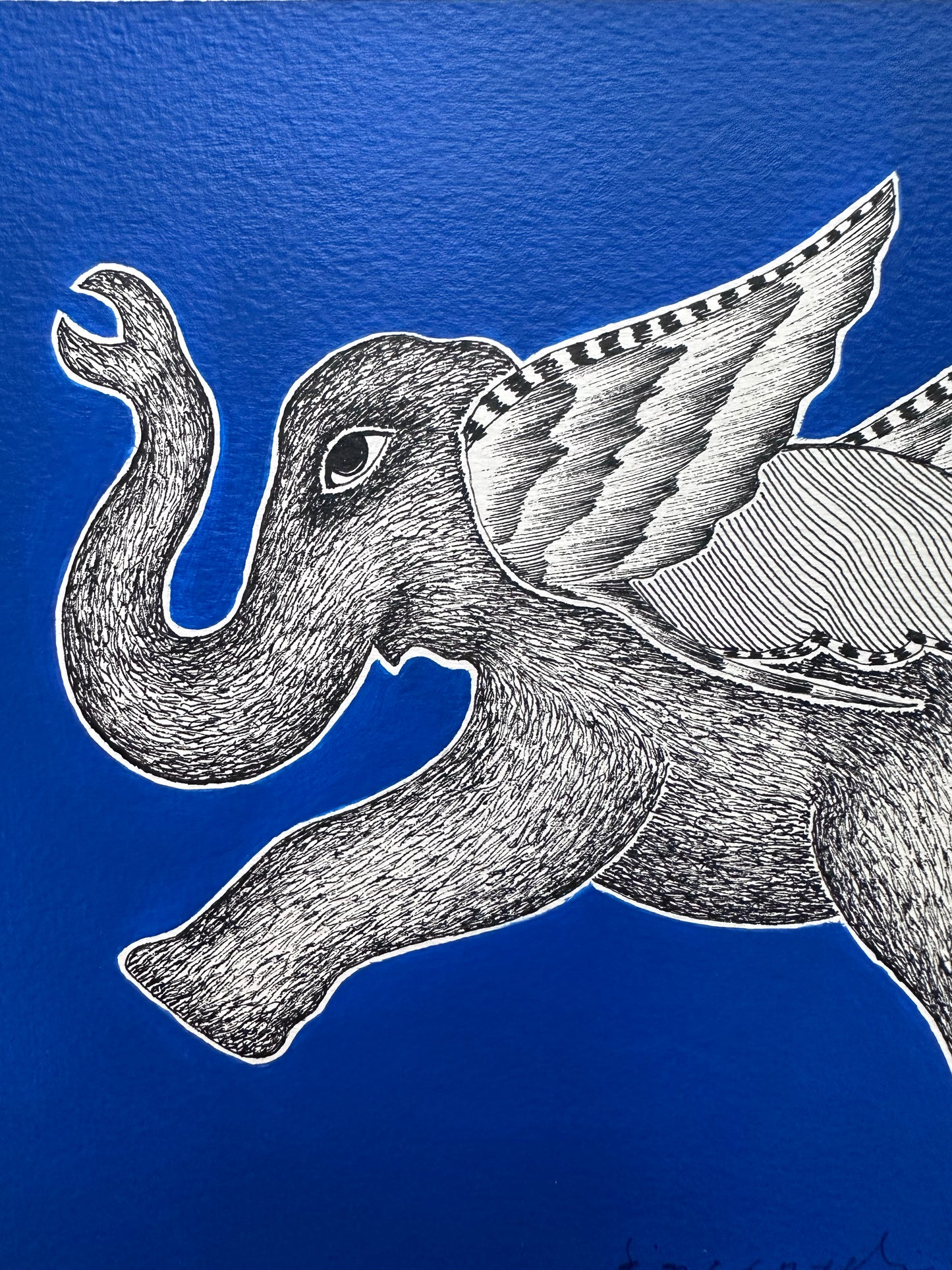 Monochrome Symphony: Gond Tales on a Blue Canvas