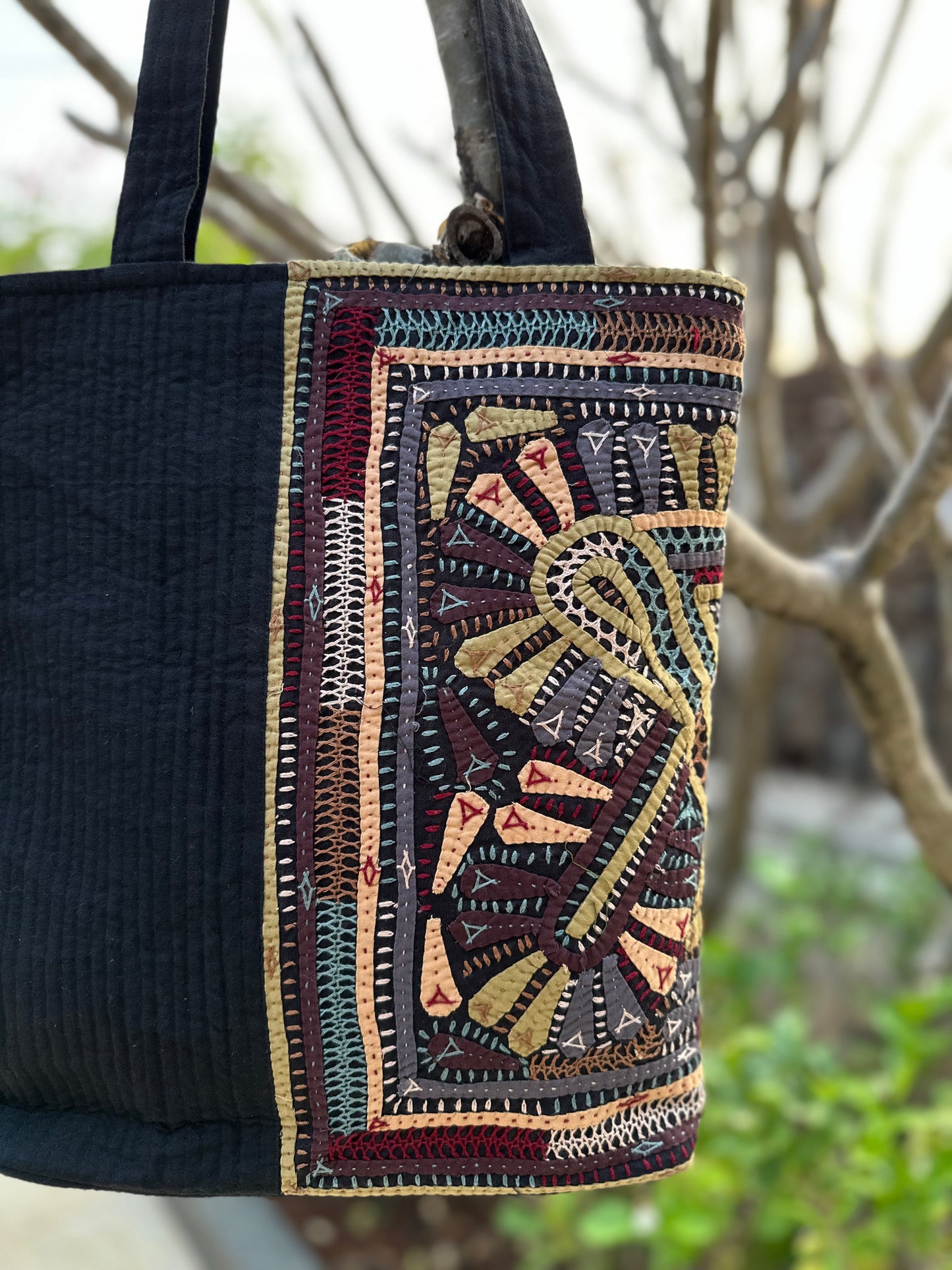 Applique Hand Embroidered Cotton Handbag