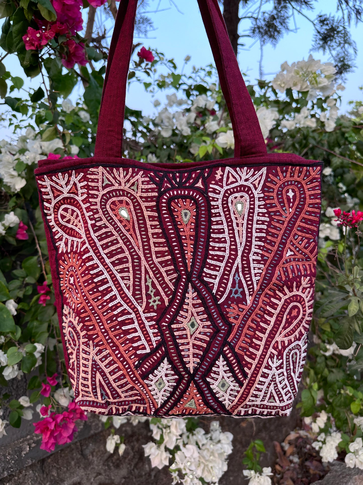 Applique Hand Embroidered Cotton Handbag