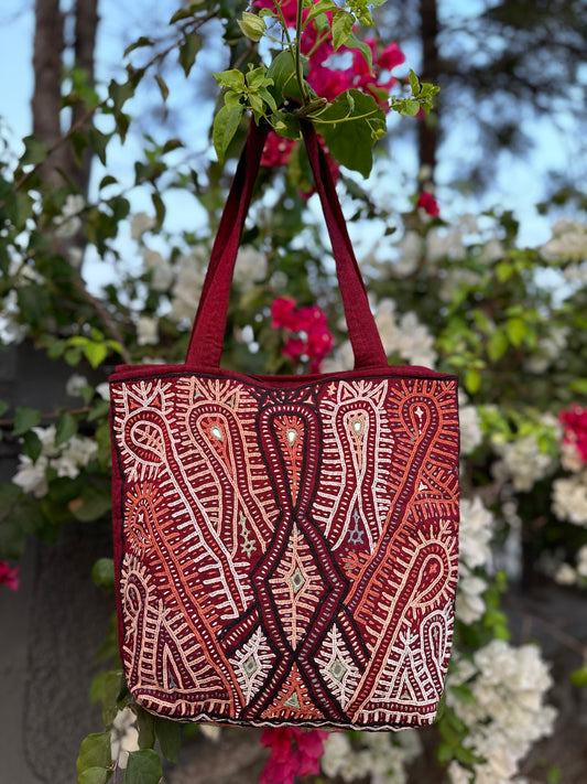 Applique Hand Embroidered Cotton Handbag