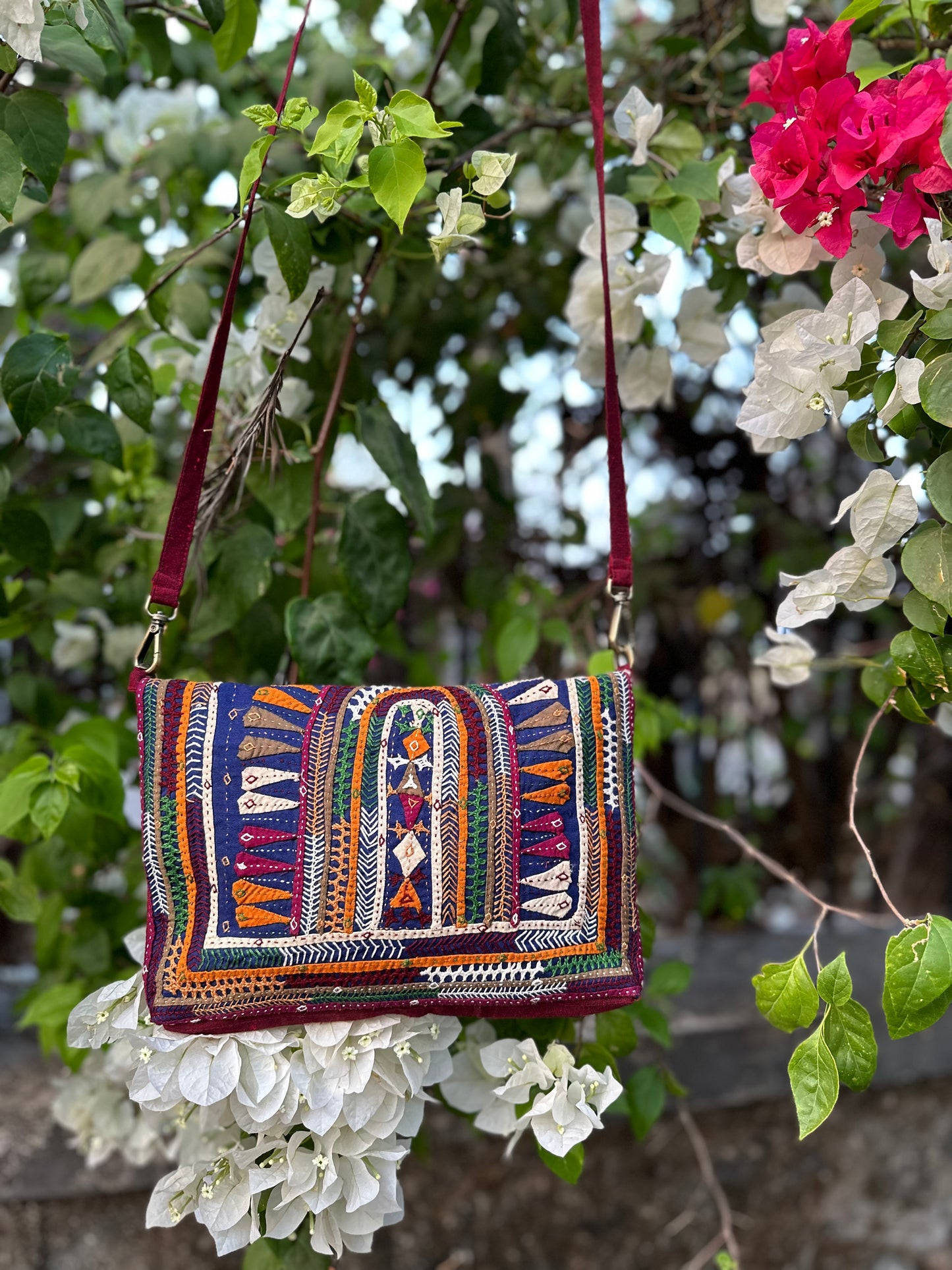Applique Hand Embroidered Cotton Sling Bag