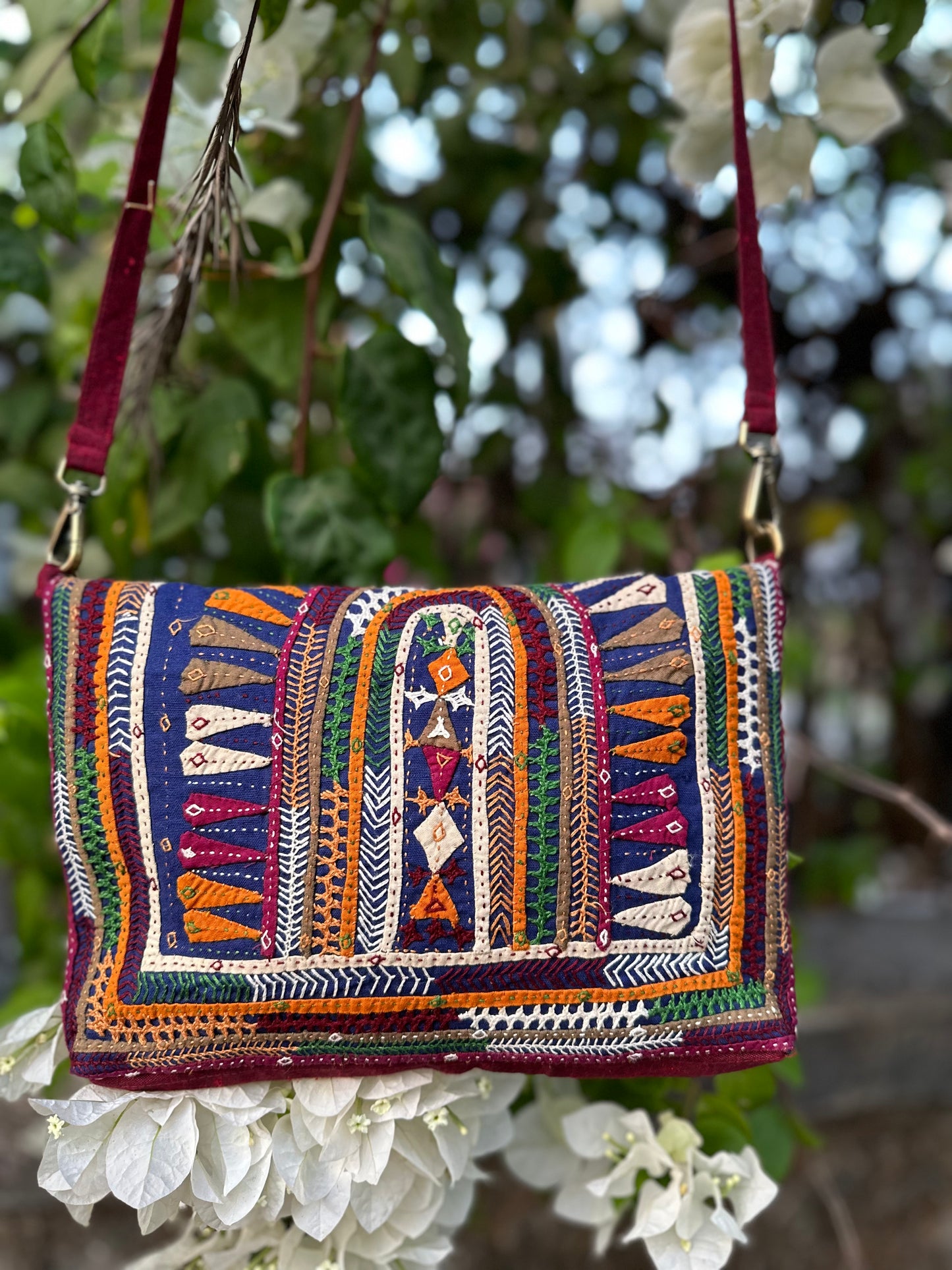 Applique Hand Embroidered Cotton Sling Bag