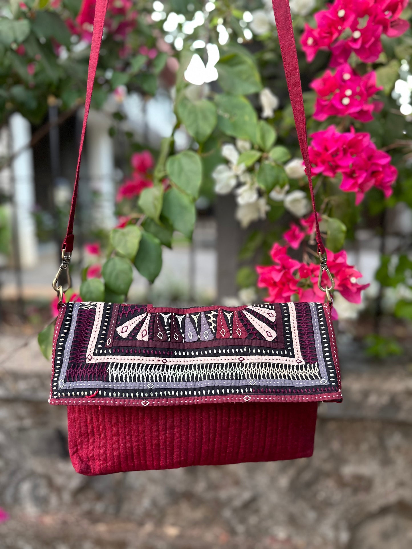 Applique Hand Embroidered Cotton Sling Bag
