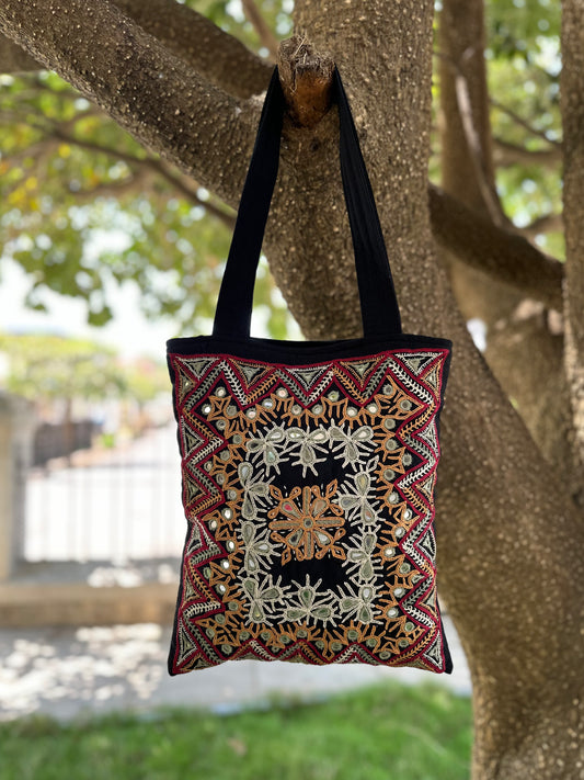 Applique Hand Embroidered Cotton Handbag